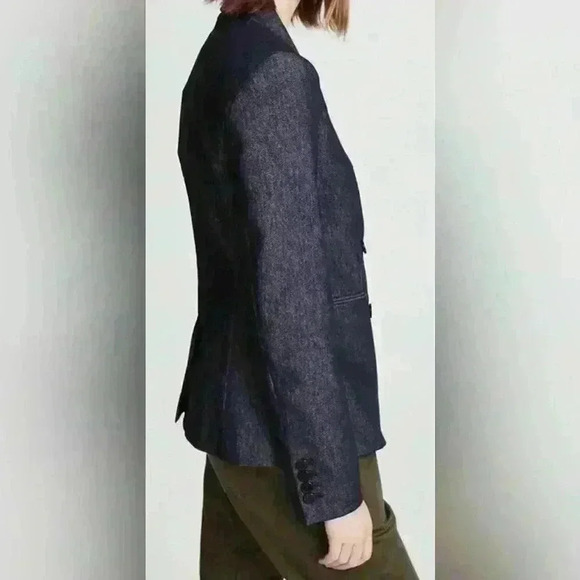 🔥🔥 NWOT Theory Double Breasted Deadstock Denim Coat Blazer Dark Blue 00 Jacket - Picture 4 of 16
